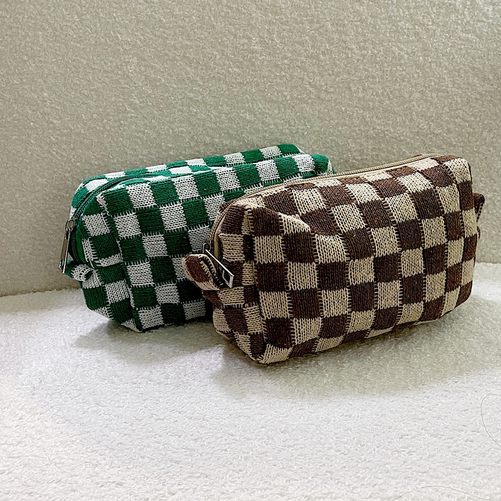 Brand new *** Brown textured Checkered Cosmetic Bag